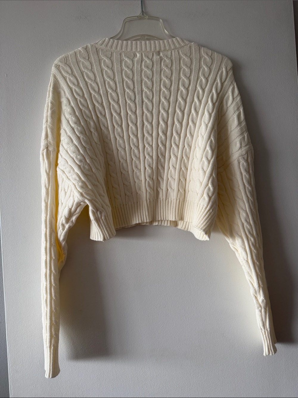 NWT Altar'd State Ivory Cable Knit Cropped Sweater Boxy Boho Cream Medium - Picture 6 of 6